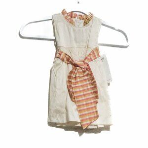 Dimples Girl Ivory Silk Orange Stripe Tea Party A Line Dress Pleated Neck 6M NWT